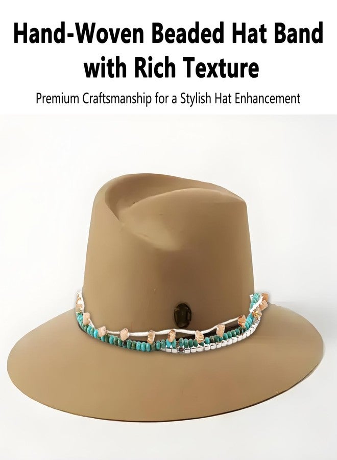 KGCGJVB Cowboy Hat Bands for Women Turquoise Beaded Hatband with Ribbon for Straw Hats Decorative Western Style Accessories for Cowgirl Outfits Adjustable Size Hat Band with Beads for Women’s Hats - Image 3